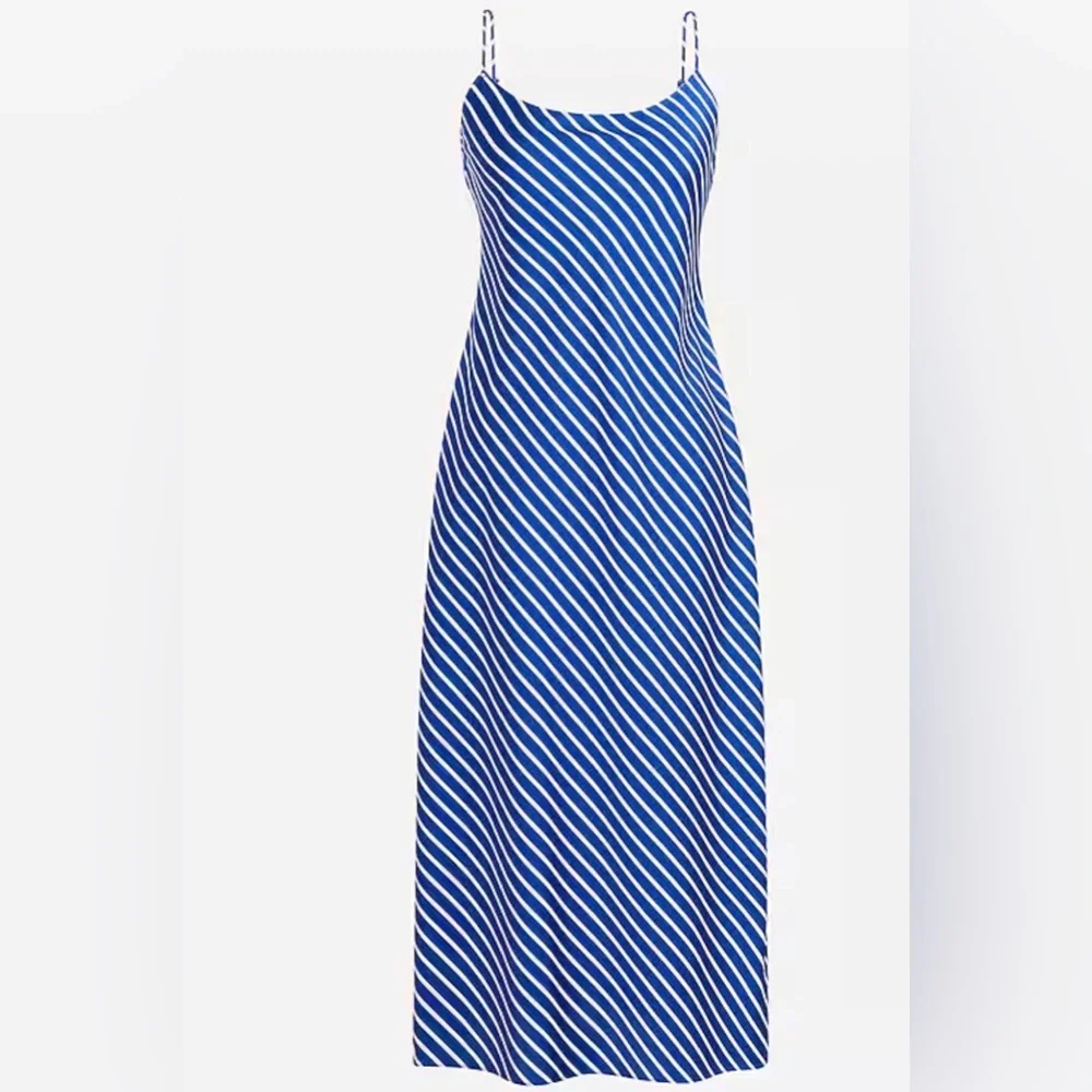 J. Crew $118 Gwenyth Slip Tank Dress Blue White Nautical Stripes Patriotic Satin